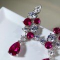 Sterling Silver Red Corundum Teardrop Earrings for Evening Banquet-0-1
