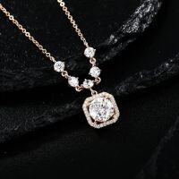 925 Sterling Silver Purple Moissanite Square Pendant Necklace-S925 sterling silver rose gold + 2-carat white moissanite