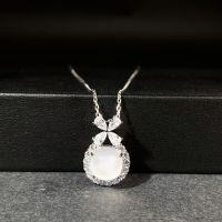 wholesale S925 Sterling Silver Exquisite Bottom-Sealed Pendant for Women, Bow Knot Cabochon Natural Chalcedony White Agate, Xiaohongshu Best-Seller Wholesale-White Chalcedony-XL194>Copper