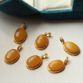 wholesale S925 Silver Vintage Beeswax Cabochon Pendant, Full-bodied Mustard Yellow Amber, Factory Wholesale-0-0