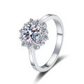 wholesale S925 Sterling Silver Moissanite Sunflower Six-Prong Ring, Floral Light Luxury Fashion Commuter-0-4
