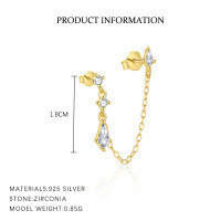 wholesale S925 Sterling Silver Light Luxury Geometric Tassel Earrings With Flash Zircons, Women's Fashion-E4871-Gold/Pair 925 Silver