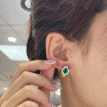 Sterling Silver Lab-Created Emerald Moissanite Earrings-0-2