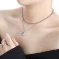 wholesale S925 Sterling Silver Lapis Lazuli Heart Necklace for Women, European and American Style, Small and Unique, Ins High-End Feel, Black Onyx Silver Jewelry-0-2