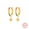 wholesale S925 Sterling Silver Colored Zircon Star Earrings with Hoop, Trendy Cross-border Fashion-0-5