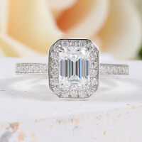 wholesale 18k gold plated S925 silver 1 carat emerald cut moissanite ring, finely crafted and fashionable moissanite ring for women-K White US size 5.5 (Hong Kong size 12)