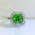 wholesale S925 Sterling Silver New Style 4-Carat Emerald Green Radiant Cut Ring with High Carbon Diamonds, Unique Design and Aesthetically Pleasing-0-1