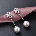 wholesale 925 Sterling Silver Minimalist Fresh Synthetic Pearl Earrings Korean Bow Pearl Stud Earrings for Women-0-3