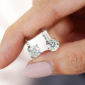 925 Sterling Silver Classic Four-Prong French Back Moissanite Stud Earrings-0-2
