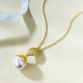 wholesale S925 Gold-Plated French Romantic Gold Leaf 12mm Pearl Pendant Vintage Necklace for Women Drop Shipping-0-1