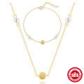 wholesale S925 Sterling Silver Simple Daily Matching Pearl Round Piece Women's Necklace and Bracelet Set Korean Niche Accessories Set-0-0