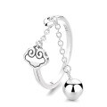 wholesale S925 Sterling Silver Vintage Small Ball Ring with Tassels, Minimalist and Versatile Ruyi Design-0-4