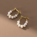 wholesale S925 Sterling Silver Pearl Series U-Shaped Earrings, Retro Style Elegant Women's Jewelry M04494-0-3