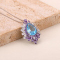 wholesale S925 Sterling Silver Luxury Natural Topaz Necklace with Large Main Stone Pendant, Pink Amethyst Inlay, Original Design for Women-0-1