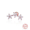 wholesale S925 Sterling Silver Three Five-Pointed Stars Snowflake Threaded Ear Stud, Cold Style Women's Ear Cartilage Stud-0-4