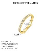 wholesale S925 Sterling Silver Classic Cross-border Thin Band Zirconia Star Ring For Women, Ins Luxury Advanced Feel-K1841, white zirconium, 18K yellow plating, Mido 6 925 silver