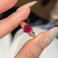 wholesale S925 Sterling Silver High-Carbon Diamond 7*7mm Heart-Shaped Ruby Ring, Simple European and American Ins Style-0-2