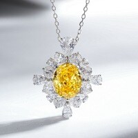 S925 Sterling Silver Full-Drill Pigeon Egg Necklace with High-Carbon Zirconia Lavender Pendant-Yellow Diamond - XL013  Single Pendant