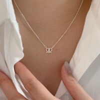 wholesale S925 Sterling Silver Twisted Knot Heart Necklace for Women, Korean Dongdaemun Style Minimalist Luxury Collarbone Chain-S925 pure silver (40+5CM)