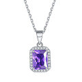 wholesale 925 Sterling Silver Rectangle Zircon Gemstone Crystal Pendant Choker Necklace for Women, Versatile and Ins Niche Style-0-6