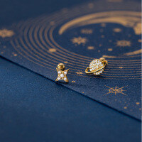 wholesale 925 Sterling Silver Korean Style Asymmetric Stud Earrings with Crystal Inlaid Planet Design Sweet Earrings M00458-S925 silver pair silver model 925 silver