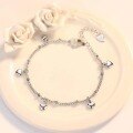 wholesale Sterling Silver Adjustable Five-Heart Charm Bracelet, Versatile and Sweet Student Jewelry Gift for Girlfriend on Valentine's Day-0-0