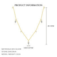 wholesale S925 Sterling Silver Cross-border Waterdrop Zircon Accent Women's Necklace, Fashionable, Luxurious, European & American Exquisite French Minimalist Collarbone Chain, Versatile-A4134-Gold 925 Silver