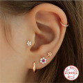 wholesale S925 Sterling Silver 16G Flat Head Threaded Cartilage Ear Stud with Floral Design, MinimalistIns Style-0-1