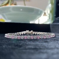 wholesale S925 Sterling Silver Cross-Border Colored Zircon Chain Unisex Wearable Tennis Chain Rainbow Prong-Set Diamond Chain Wholesale-High Carbon Diamond-Pink White-SL026 15CM