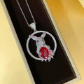 wholesale Metal material first: Zhuozhifan Jewelry Seasonal New Original Rabbit Pendant 10*14 Pigeon Blood Red High Carbon Diamond Full Diamond Necklace-0-2