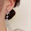 wholesale S925 Sterling Silver Three-Heart Diamond-Inlaid Bow Love Earrings Trendy Fashion Luxury Elegant Earrings-0-2