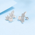 wholesale S925 Sterling Silver Star Moissanite Ear Studs with Freshwater Pearl Earrings, Luxury Hot-Style Ready-to-Ship Wholesale-0-2