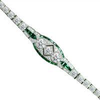 wholesale 925 Silver Gold-Plated Bracelet with High Carbon Muzo Green Round Cut Art Deco Antique Women's Bracelet-17.5cm>925 silver