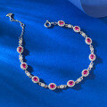 wholesale S925 Silver New Style 3*4 Oval Row Diamond Bracelet for Women, Chinese Style Adjustable New Year Edition in Pigeon Blood Red-0-1