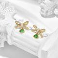 wholesale S925 Gold-Plated Silver Korean Japanese Style Bow Stud Earrings with Green Chrysoprase for Summer, Fresh and Versatile Fashion-0-0