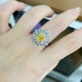 wholesale PT950 plated 925 sterling silver zirconia ring for women, wedding band, diamond ring, yellow diamond, radiant cut, ice flower cut ring wholesale-0-2