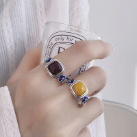 wholesale S925 Sterling Silver Cloud Xuan Amber Ring with Antique Cloud Pattern and Blood Amber, Vintage Style High-End Index Finger Ring-YFJ1438 Blood Amber: Approximately 3.2g &gt; Opening adjustable