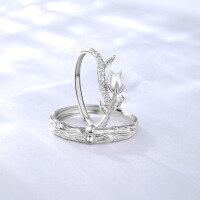 wholesale S925 Sterling Silver The Little Prince Rose Couple Rings, Unisex Matching Bands with Unique Design, Valentine's Day Gift-Women's-Rose