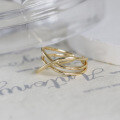 wholesale Gold Plated Sterling Silver Open Ring Fashion INS Style Geometric Line Interwoven 925 Sterling Gold Plated Women's Ring-0-5