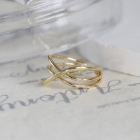 wholesale Gold Plated Sterling Silver Open Ring Fashion INS Style Geometric Line Interwoven 925 Sterling Gold Plated Women's Ring-Cross Line Ring One Size