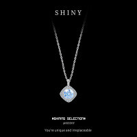 925 Sterling Silver Moissanite Pendant Necklace, Luxurious Clavicle Chain-S925 sterling silver + 50 points royal blue moissanite