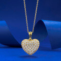 wholesale S925 Gold-Plated Heavy-Duty Vintage Brush-Finish Double-Sided Diamond-Inlaid Heart-Shaped National Style Fashion Pendant Necklace-0-1