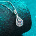 Sterling Silver Pendant 1ct Moissanite Necklace Women's Fashion Pear Drop-0-1