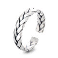 wholesale S925 Sterling Silver Retro Distressed Pure Handwoven Braided Design Simple Adjustable Ring-0-4