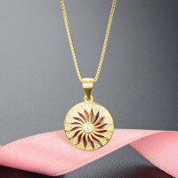 wholesale 925 Sterling Silver Amazon Cross-Border Women's Necklace with Micro-Inlaid Zirconia Flowers, Bohemian Style Drip-Glaze Sunflower Pendant-Gold Single Pendant - Without Chain  925 Silver