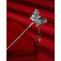 wholesale 999 Pure Silver Hairpin, Ethnic Style Retro Butterfly Tassel Hair Stick, Solid Silver Hair Accessory for Updo Hairpin-0-1