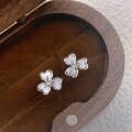 wholesale S925 Sterling Silver White Shell Three-Leaf Flower Lucky Charm Earrings, Sweet and Unique Floral Design Earrings-0-1