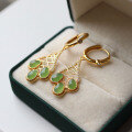 wholesale Metal material first: Natural Hetian Jade Jasper Sunny Green Waterdrop Ear Clips Ethnic Vintage Style Earring Jewelry Wholesale-0-1