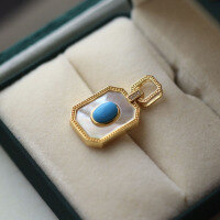 wholesale S925 Sterling Silver Plated 18K Gold Natural Sleeping Beauty Turquoise White Mother-of-Pearl Pendant Fashion Versatile Necklace Factory Wholesale-Natural pine pendant