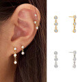 wholesale S925 Sterling Silver Ins Minimalist Three-zircon Stud Earrings,-0-2